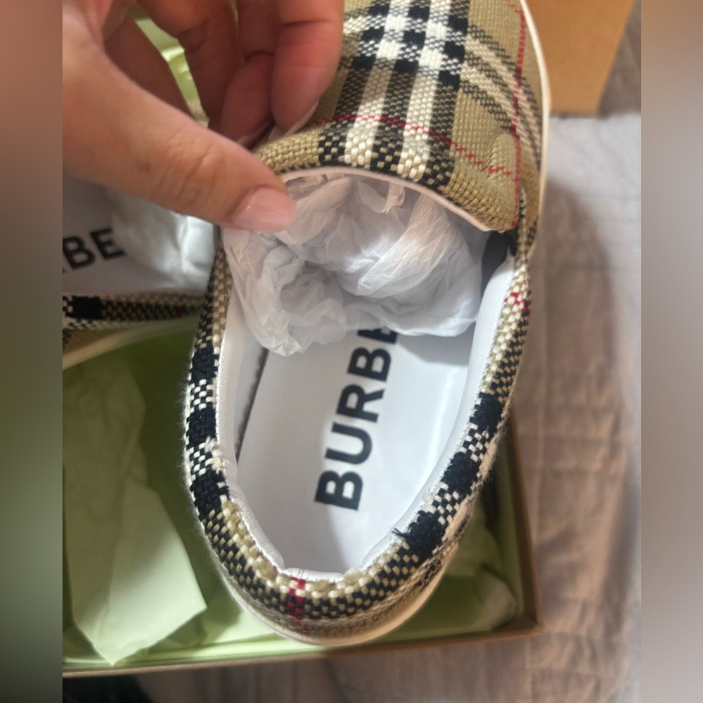 Burberry Beige and Black Check Slip-On Loafers - Picture 3 of 10